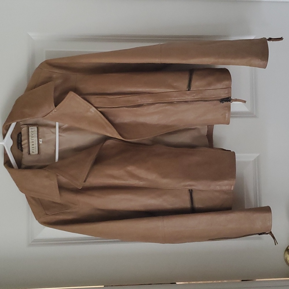 Pierotucci Tan Leather Jacket Size 40 Made in Italy.